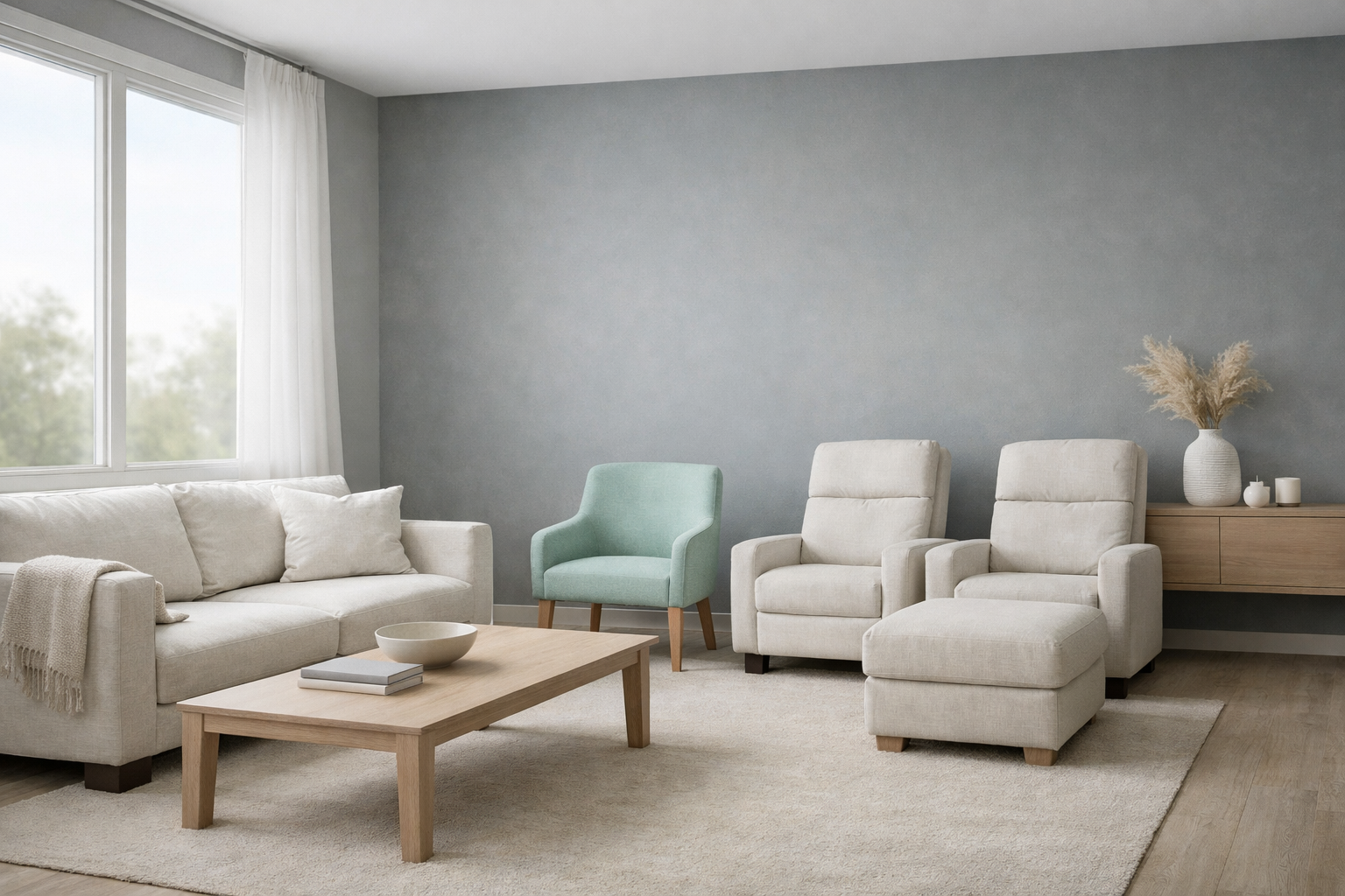 Calm linen and mint clinical study space